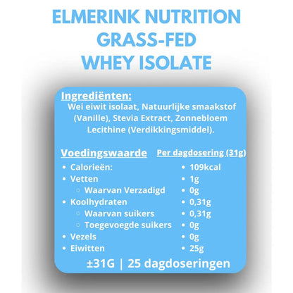 Grass - Fed Whey Isolate - Stevia 907g - Elmerink Nutrition